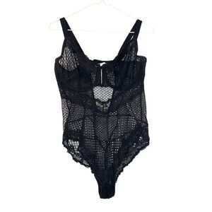 Auden Intimates Sheer Lace Underwired Sweetheart Neck Bodysuit Black Size XL